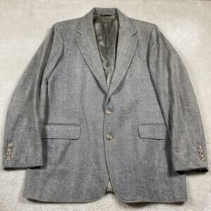 VanJulian Blazer Mens 44R Gray Herringbone Wool Sport Coat Two Button Tweed